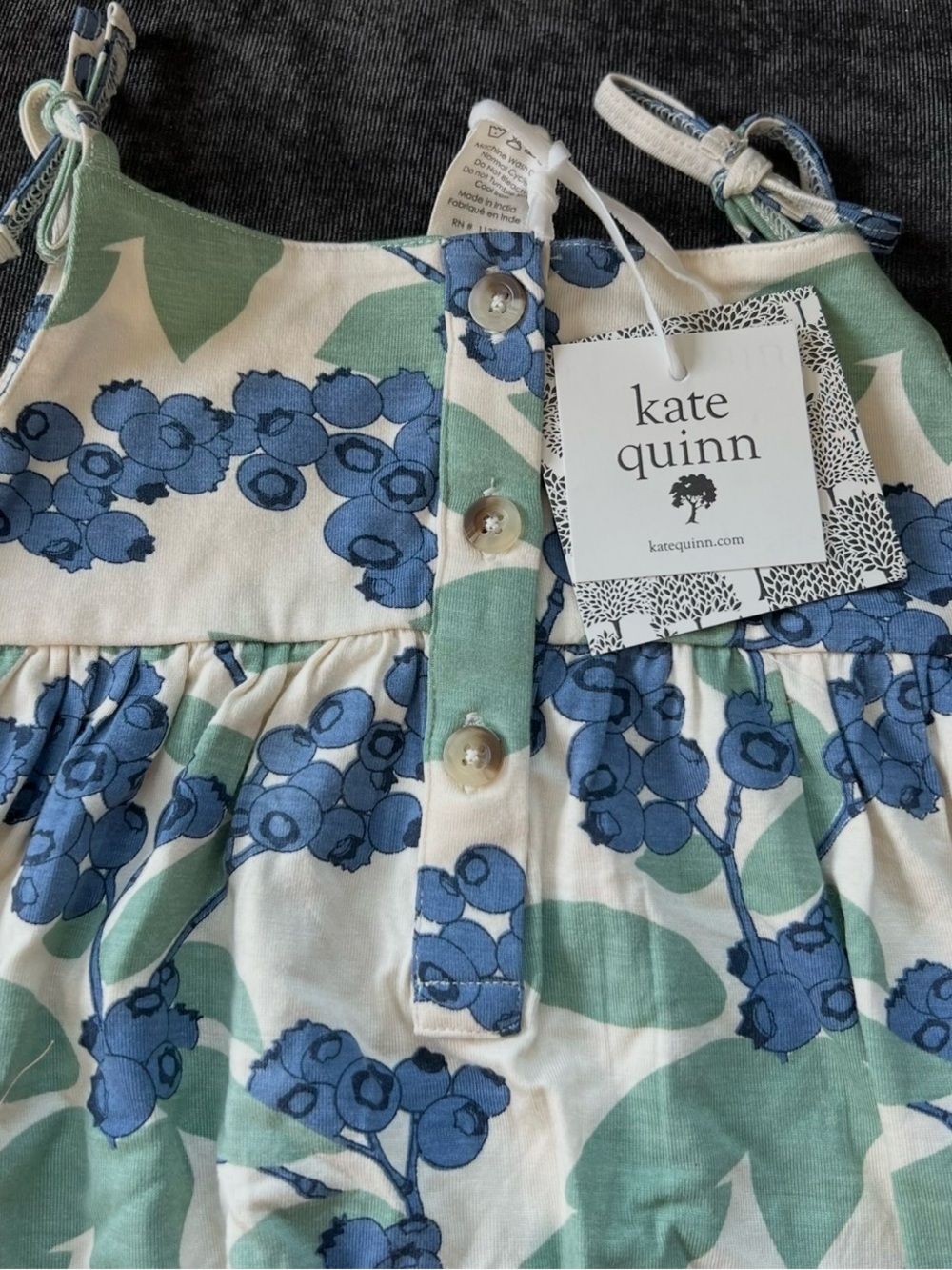NWT Kate Quinn Bamboo Smock Tie Jumpsuit in Blueberry Orchard Size 12-18 Months - Picture 3 of 5